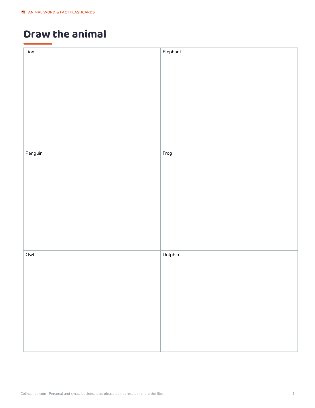Preview of the first page of Draw-the-animal cards