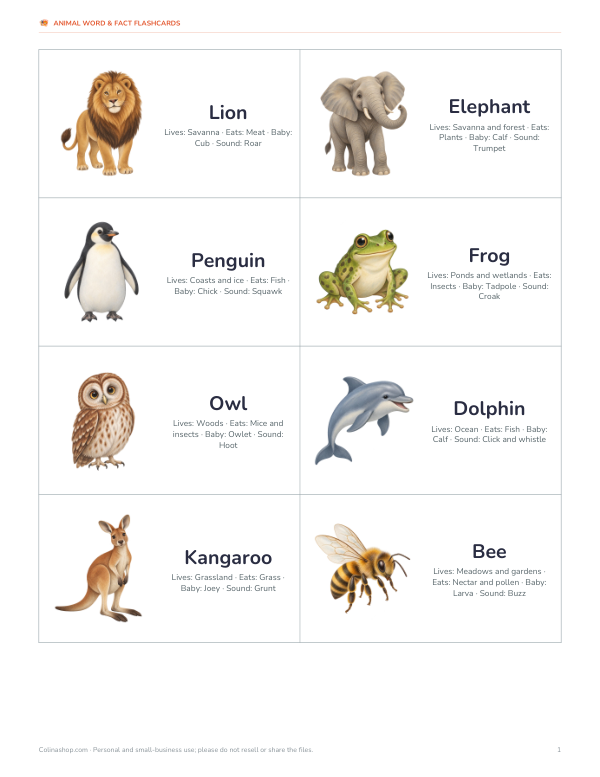 Preview of Printable Animal Fact Cards