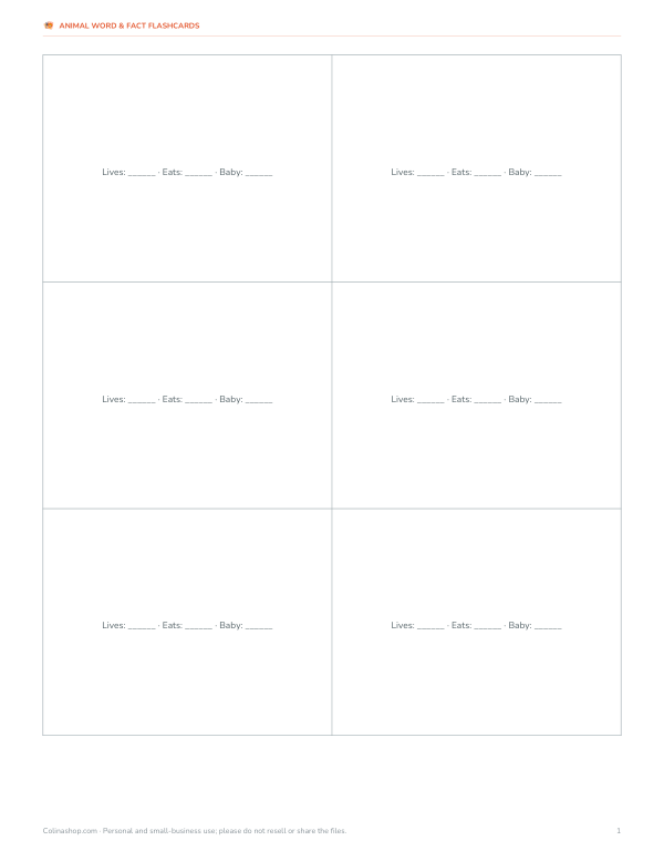 Preview of Printable Blank Animal Flashcards