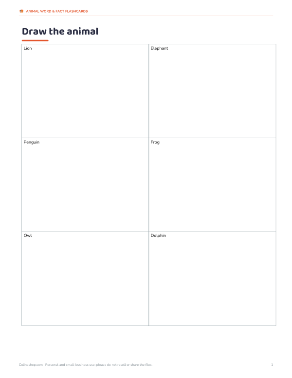 Preview of Printable Draw-the-Animal Cards